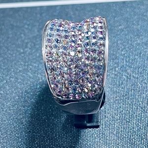Silver Radiance Fine Silver Plated & Genuine Crystal Statement Ring NWT no size